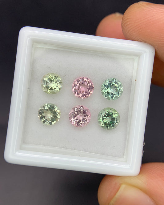 Natural Multi Color Tourmaline Lot 2.88 Carat 5x5 MM Round Shape Faceted Gemstone 6 Piece Lot 