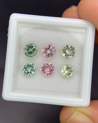 Natural Multi Color Tourmaline Lot 2.88 Carat 5x5 MM Round Shape Faceted Gemstone 6 Piece Lot 