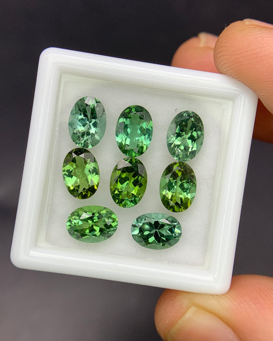 Natural Green Tourmaline Lot 6.22 Carat 7X5 MM Oval Shape Faceted Gemstone 8 Piece Lot 