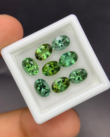 Natural Green Tourmaline Lot 6.22 Carat 7X5 MM Oval Shape Faceted Gemstone 8 Piece Lot 