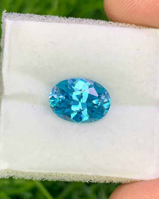 Natural Cambodian Blue Zircon 2.89 Carat 9.7x7.1 MM Oval Shape Faceted Gemstone