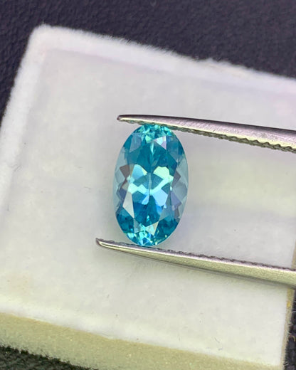 Natural Cambodian Blue Zircon 2.45 Carat 9.6x5.9 MM Oval Shape Faceted Gemstone