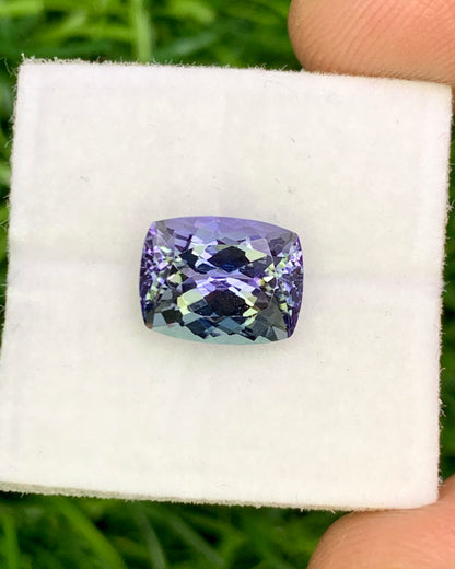 Natural Bi Color Tanzanite 2.71 Carat 9.1x7.1 MM Cushion Shape Faceted Gemstone