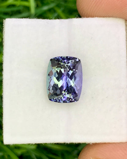 Natural Bi Color Tanzanite 2.71 Carat 9.1x7.1 MM Cushion Shape Faceted Gemstone