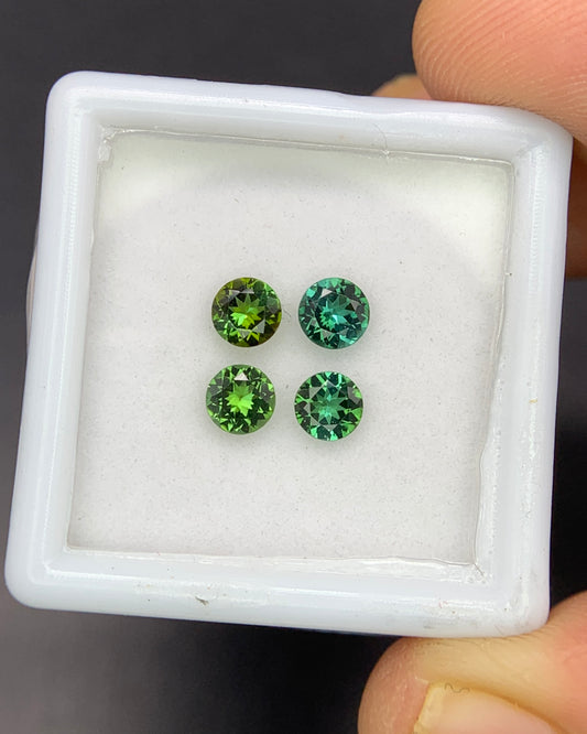 Natural Green Tourmaline Lot 0.95 Carat 4x4 MM Round Shape Faceted Gemstone 4 Piece Lot 