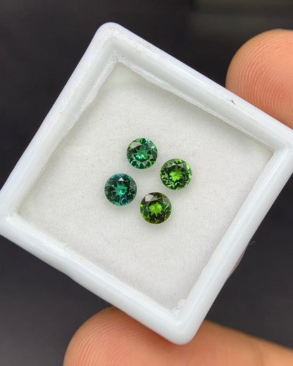 Natural Green Tourmaline Lot 0.95 Carat 4x4 MM Round Shape Faceted Gemstone 4 Piece Lot 