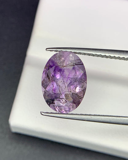 Natural Super Seven 2.80 Carat 11.3x8.3 MM Oval Shape Faceted Gemstone with 7 Crystals Healing Stone Seven Chakra Melody Stone