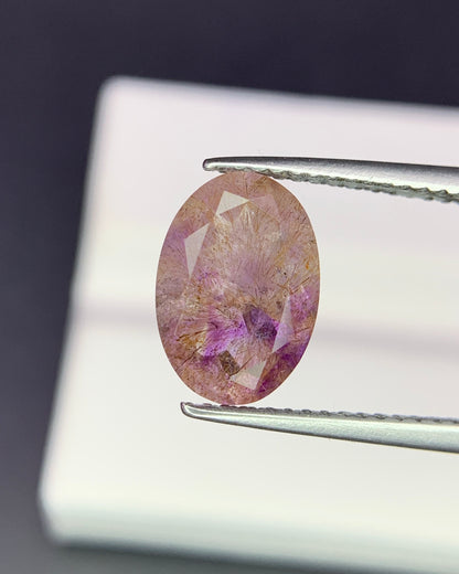 Natural Super Seven 1.90 Carat 10.4x7.4 MM Oval Shape Faceted Gemstone with 7 Crystals Healing Stone Seven Chakra Melody Stone 