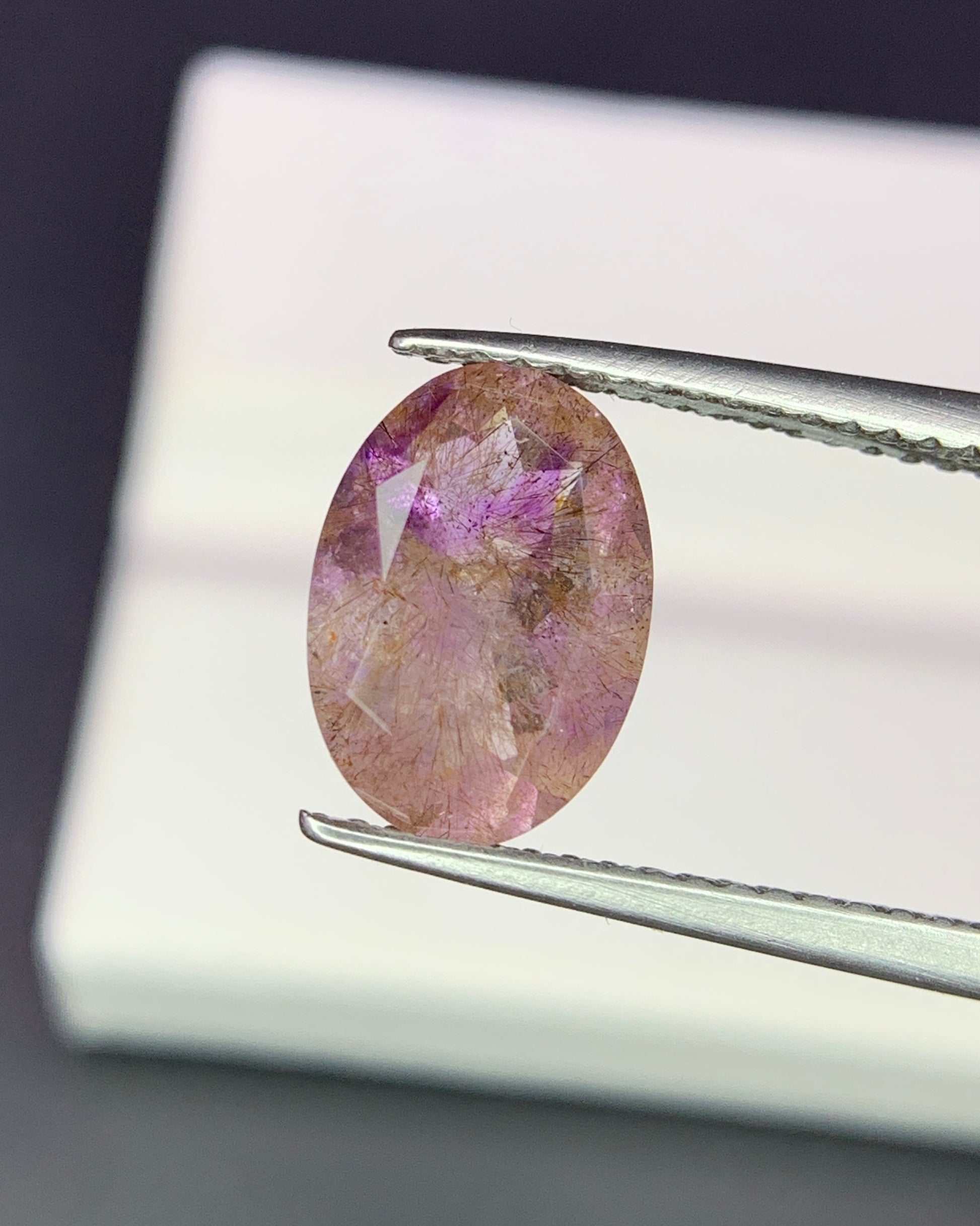 Natural Super Seven 1.90 Carat 10.4x7.4 MM Oval Shape Faceted Gemstone with 7 Crystals Healing Stone Seven Chakra Melody Stone 