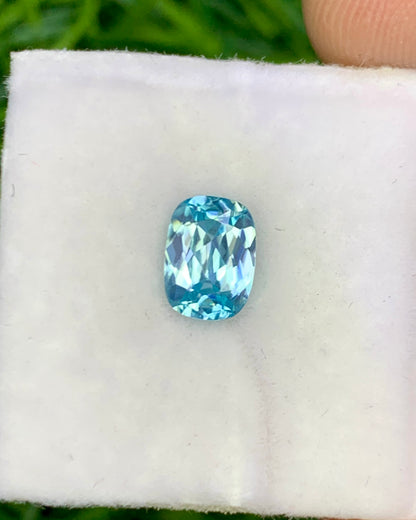 Natural Cambodian Blue Zircon 1.06 Carat 6.7x5 MM Cushion Shape Faceted Gemstone