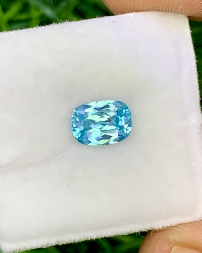 Natural Cambodian Blue Zircon 1.06 Carat 6.7x5 MM Cushion Shape Faceted Gemstone