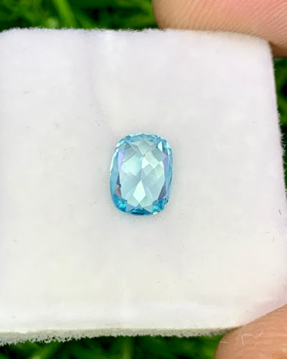 Natural Cambodian Blue Zircon 1.06 Carat 6.7x5 MM Cushion Shape Faceted Gemstone