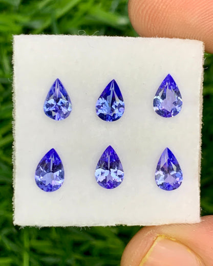 Natural Blue Tanzanite Lot 1.83 Carat 6x4 MM Pear Shape Faceted Gemstone 6 Piece Lot