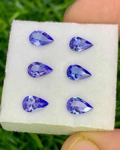 Natural Blue Tanzanite Lot 1.83 Carat 6x4 MM Pear Shape Faceted Gemstone 6 Piece Lot