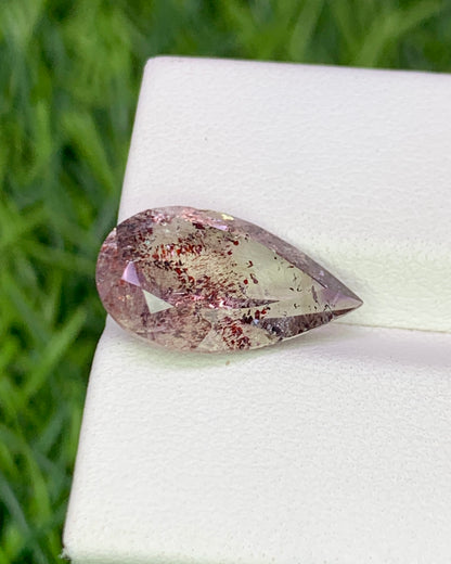 Natural Super Seven 4.28 Carat 16x9.5MM Pear Shape Faceted Gemstone with 7 Crystals Healing Stone Seven Chakra Melody Stone