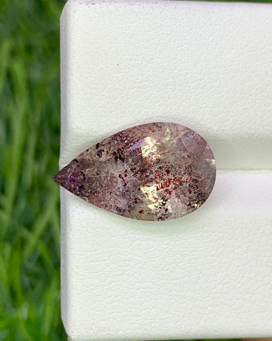 Natural Super Seven 4.28 Carat 16x9.5MM Pear Shape Faceted Gemstone with 7 Crystals Healing Stone Seven Chakra Melody Stone