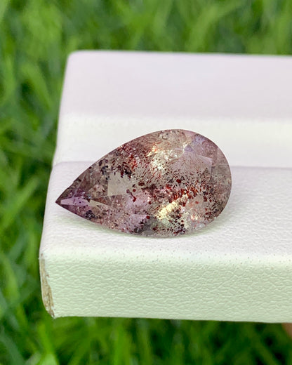 Natural Super Seven 4.28 Carat 16x9.5MM Pear Shape Faceted Gemstone with 7 Crystals Healing Stone Seven Chakra Melody Stone