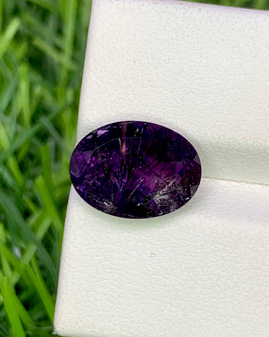 Natural Super Seven 3.95 Carat 12.6x9.3 MM Oval Shape Faceted Gemstone with 7 Crystals Healing Stone Seven Chakra Melody Stone