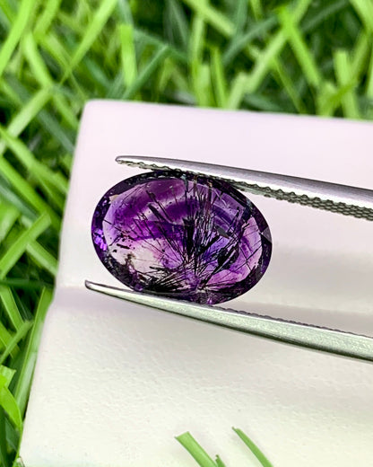 Natural Super Seven 3.95 Carat 12.6x9.3 MM Oval Shape Faceted Gemstone with 7 Crystals Healing Stone Seven Chakra Melody Stone