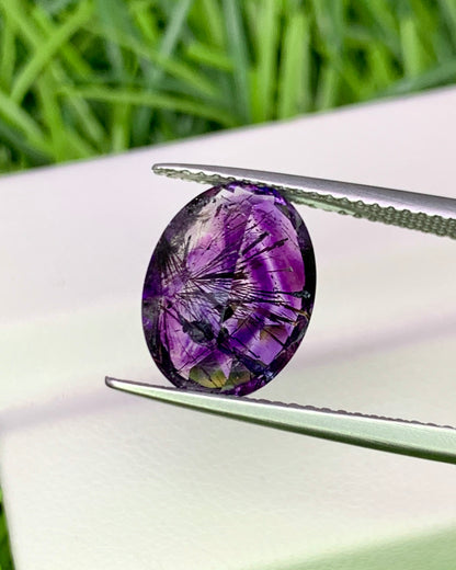Natural Super Seven 3.95 Carat 12.6x9.3 MM Oval Shape Faceted Gemstone with 7 Crystals Healing Stone Seven Chakra Melody Stone