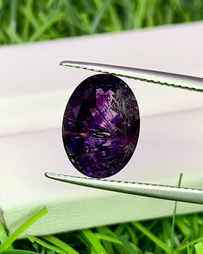 Natural Super Seven 3.95 Carat 12.6x9.3 MM Oval Shape Faceted Gemstone with 7 Crystals Healing Stone Seven Chakra Melody Stone