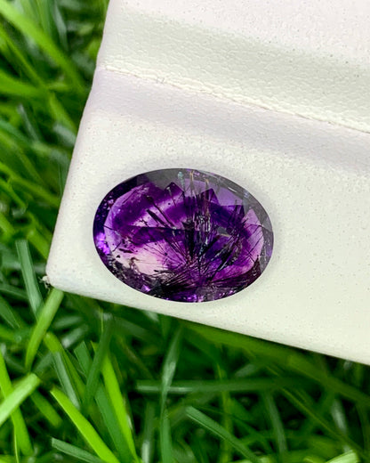 Natural Super Seven 3.95 Carat 12.6x9.3 MM Oval Shape Faceted Gemstone with 7 Crystals Healing Stone Seven Chakra Melody Stone