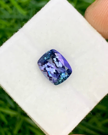 Natural Bi Color Tanzanite 1.61 Carat 7.8x6.2 MM Cushion Shape Faceted Gemstone