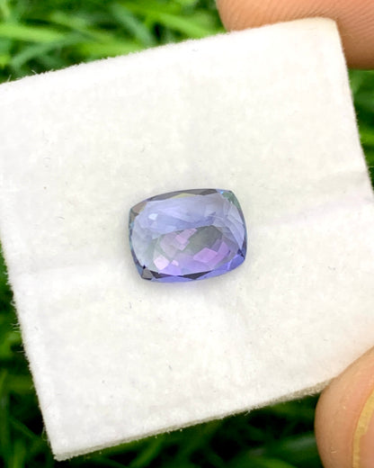 Natural Bi Color Tanzanite 1.61 Carat 7.8x6.2 MM Cushion Shape Faceted Gemstone