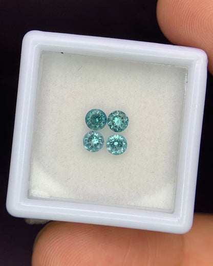 Natural Indicolite Tourmaline Lot 0.64 Carat 3.5x3.5 MM Round Faceted 4 Piece Lot