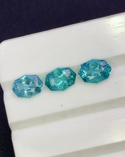 Natural Indicolite Tourmaline Lot 1.55 Carat 6.3x4.6/6.5x4.7/6.6x4.8 MM Fancy Shape Faceted Gemstone 3 Piece Lot