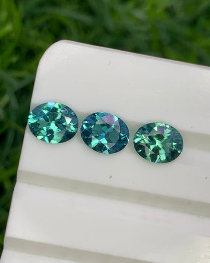 Natural Indicolite Tourmaline Lot 1.49 Carat 6x4.9 MM Oval Shape Faceted Gemstone 3 Piece Lot