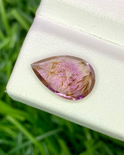 Natural Super Seven 2.40 Carat 12.1x8 MM Pear Shape Faceted Gemstone with 7 Crystals Healing Stone Seven Chakra Melody Stone
