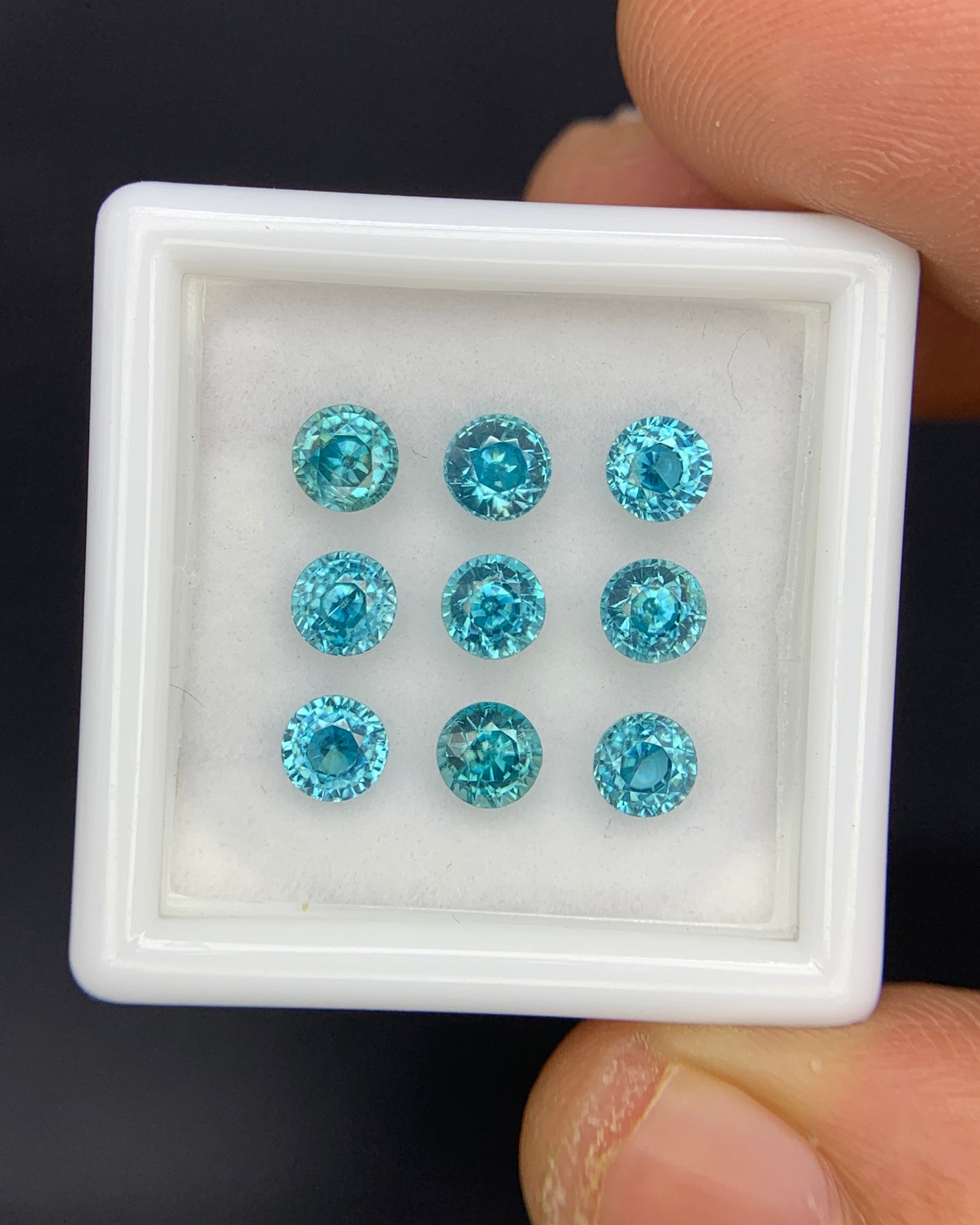 Natural Cambodian Blue Zircon Lot 4.52 Carat 4x4 MM Round Shape Faceted Gemstone 9 Piece Lot 