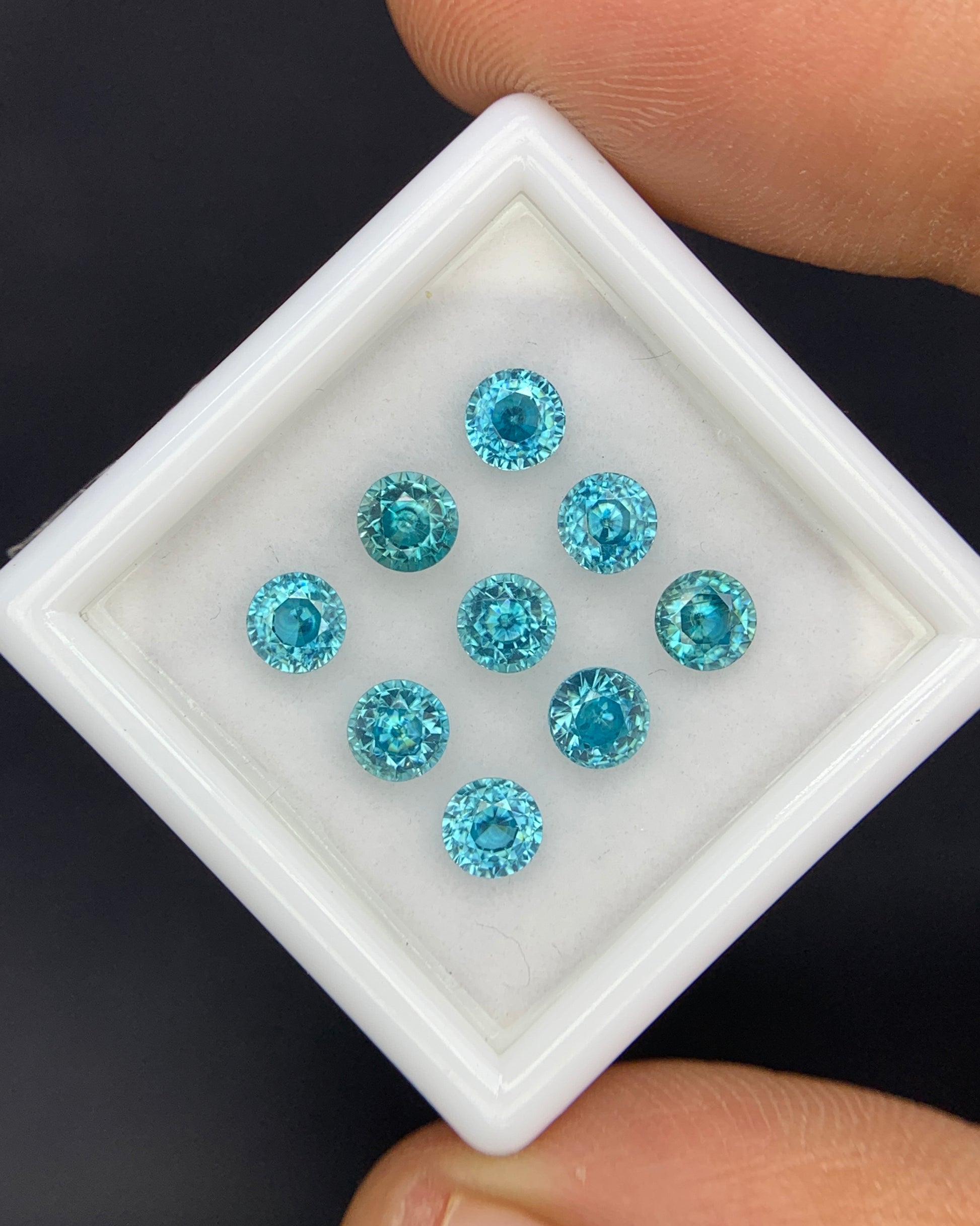 Natural Cambodian Blue Zircon Lot 4.52 Carat 4x4 MM Round Shape Faceted Gemstone 9 Piece Lot 