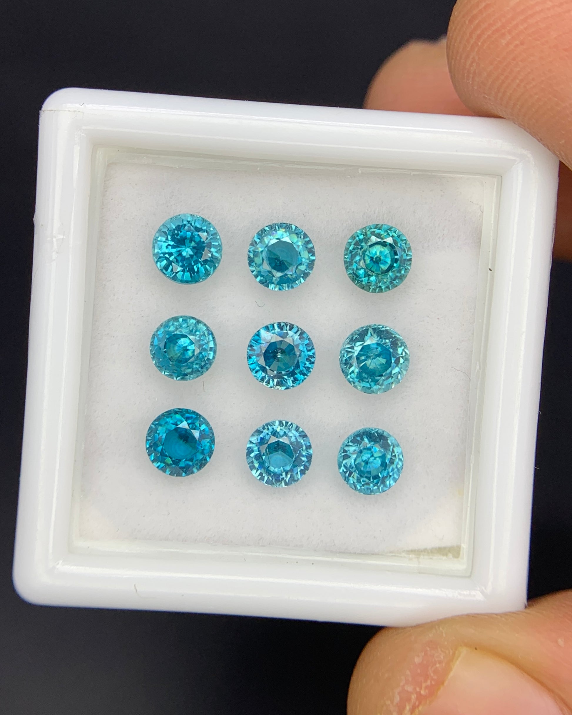 Natural Cambodian Blue Zircon Lot 4.69 Carat 4x4 MM Round Shape Faceted Gemstone 9 Piece Lot
