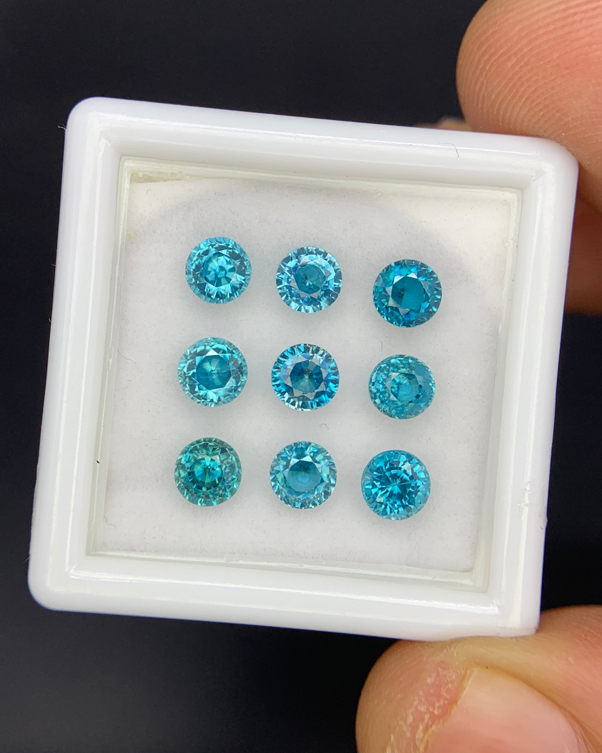 Natural Cambodian Blue Zircon Lot 4.69 Carat 4x4 MM Round Shape Faceted Gemstone 9 Piece Lot