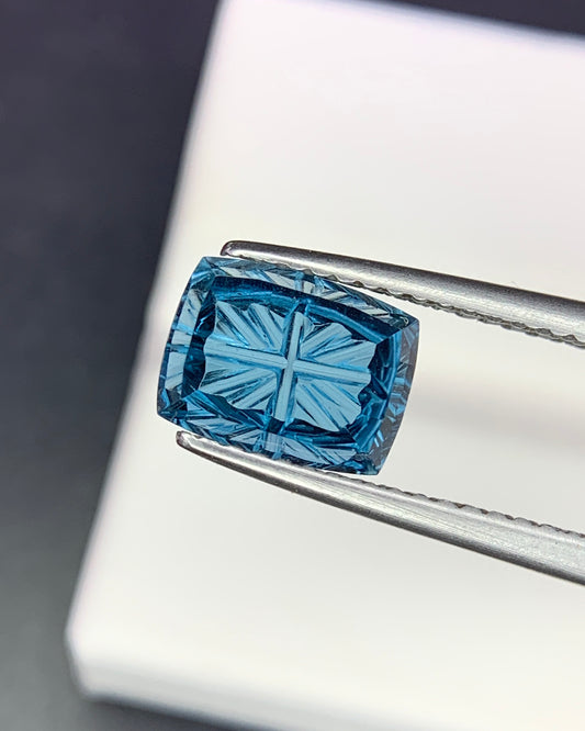 Natural London Blue Topaz 2.13 Carat 8.3x6.3 MM Cushion Shape Starbrite Cut Faceted Gemstone 