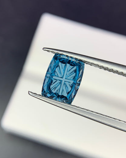 Natural London Blue Topaz 2.13 Carat 8.3x6.3 MM Cushion Shape Starbrite Cut Faceted Gemstone 