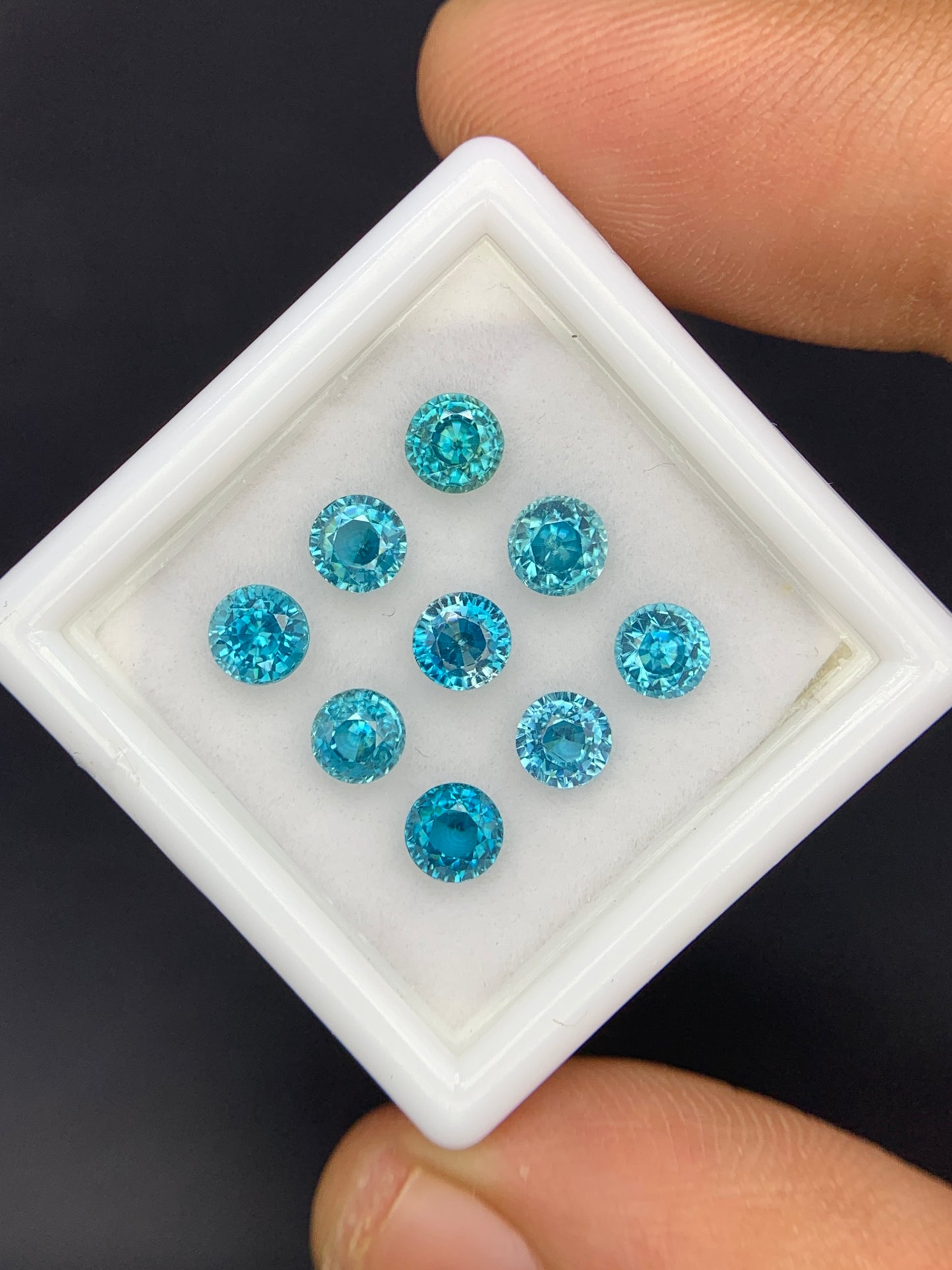Natural Cambodian Blue Zircon Lot 4.69 Carat 4x4 MM Round Shape Faceted Gemstone 9 Piece Lot