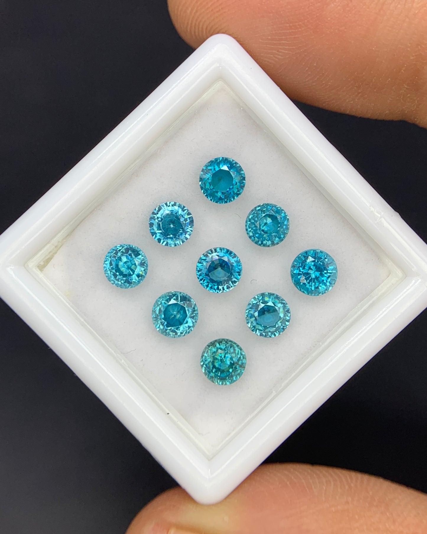 Natural Cambodian Blue Zircon Lot 4.69 Carat 4x4 MM Round Shape Faceted Gemstone 9 Piece Lot