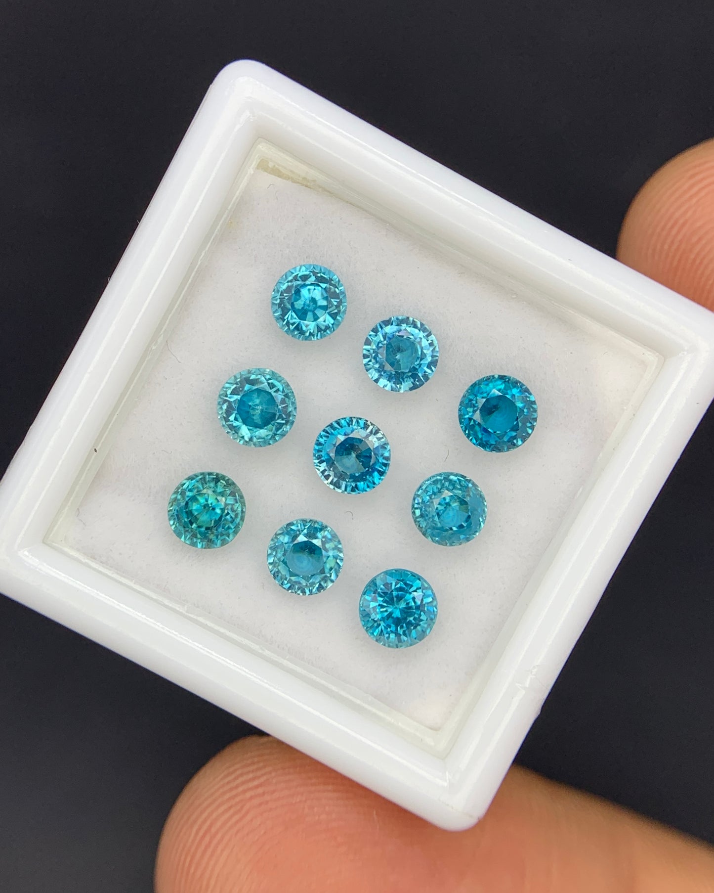 Natural Cambodian Blue Zircon Lot 4.69 Carat 4x4 MM Round Shape Faceted Gemstone 9 Piece Lot