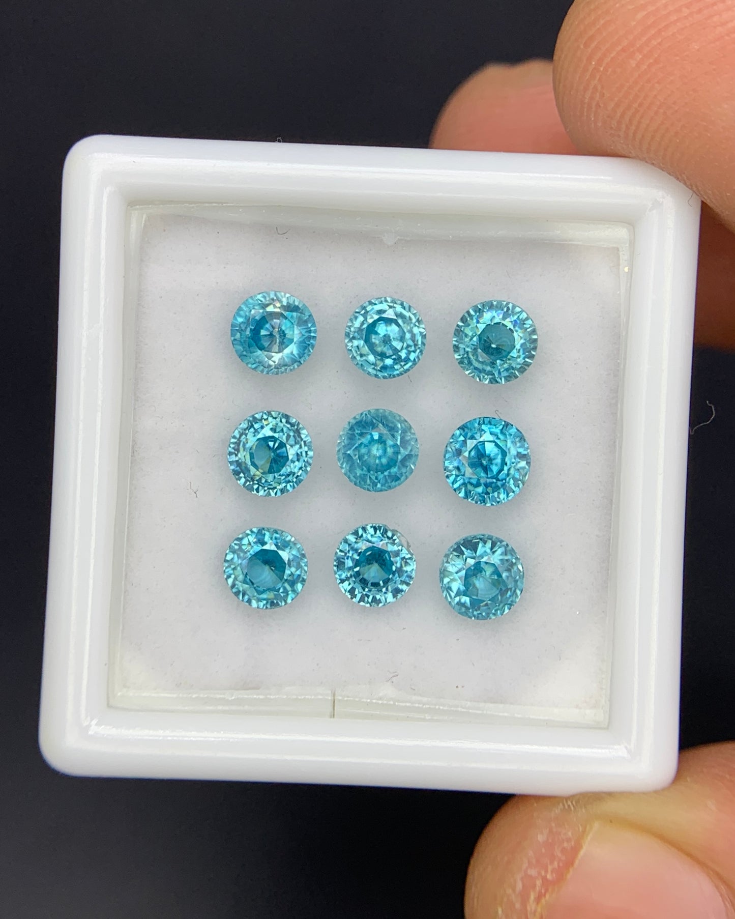 Natural Cambodian Blue Zircon Lot 4.55 Carat 4x4 MM Round Shape Faceted Gemstone 9 Piece Lot 