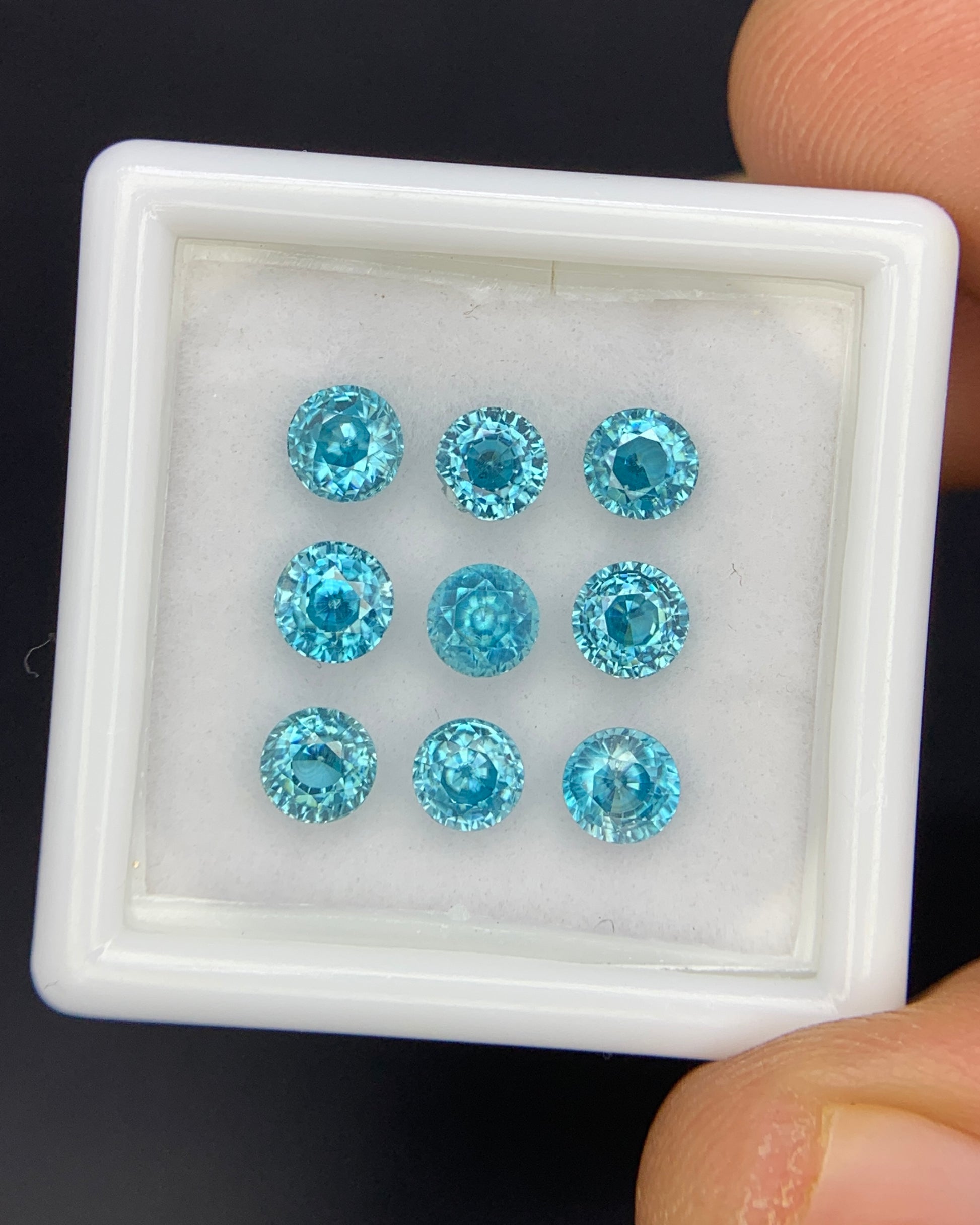 Natural Cambodian Blue Zircon Lot 4.55 Carat 4x4 MM Round Shape Faceted Gemstone 9 Piece Lot 