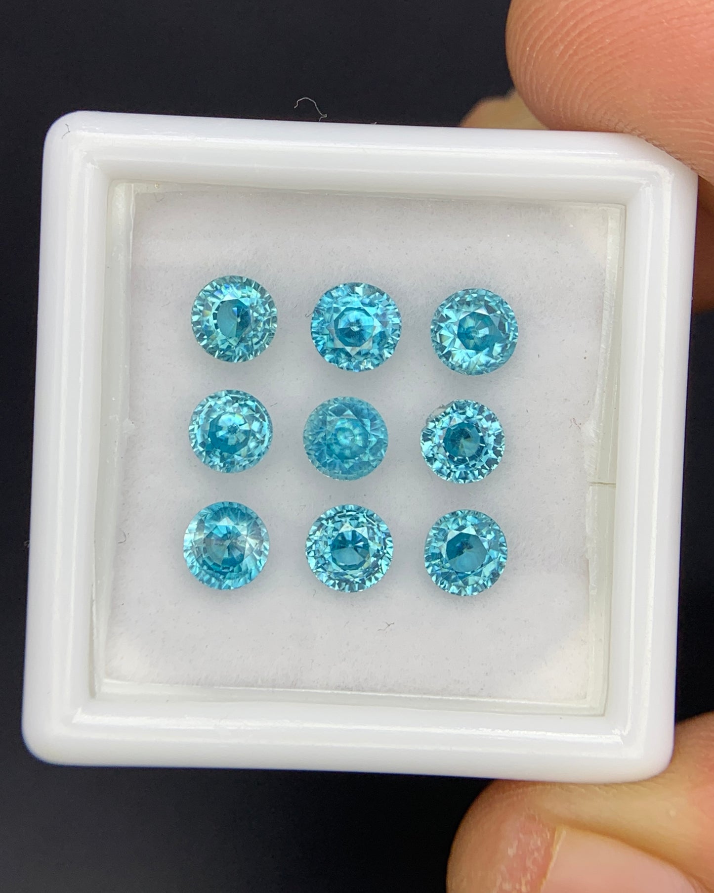 Natural Cambodian Blue Zircon Lot 4.55 Carat 4x4 MM Round Shape Faceted Gemstone 9 Piece Lot 