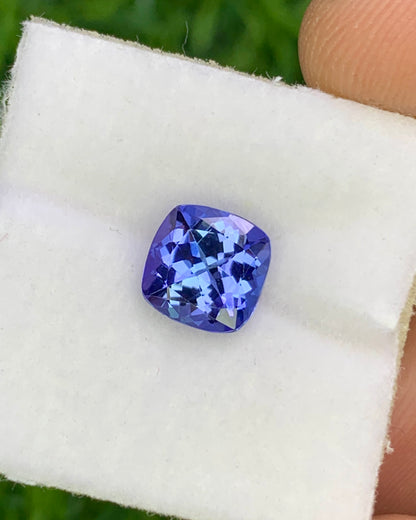 Natural Bi Color Tanzanite 1.54 Carat 6.8x6.8 MM Cushion Shape Faceted Gemstone