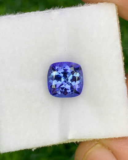 Natural Bi Color Tanzanite 1.54 Carat 6.8x6.8 MM Cushion Shape Faceted Gemstone