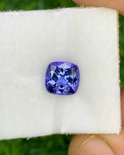 Natural Bi Color Tanzanite 1.54 Carat 6.8x6.8 MM Cushion Shape Faceted Gemstone