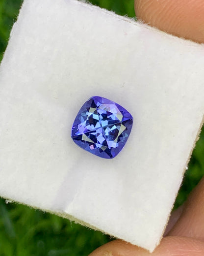 Natural Bi Color Tanzanite 1.54 Carat 6.8x6.8 MM Cushion Shape Faceted Gemstone