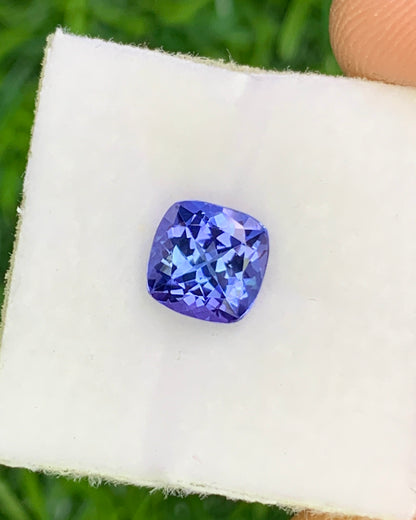 Natural Bi Color Tanzanite 1.54 Carat 6.8x6.8 MM Cushion Shape Faceted Gemstone