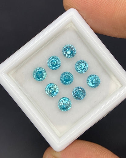 Natural Cambodian Blue Zircon Lot 4.51 Carat 4x4 MM Round Shape Faceted Gemstone 9 Piece Lot 